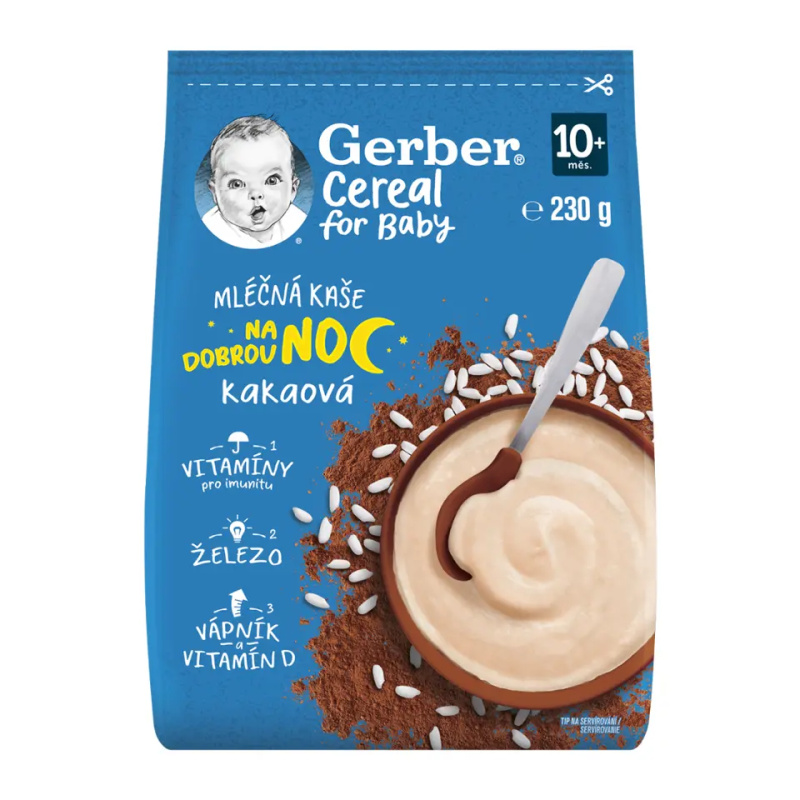 GERBER Cereal mléčná kaše kakaová na dobrou noc 10m+ 230 g