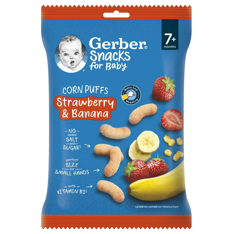 Gerber Snacks Kukuřičné křupky jahoda a banán