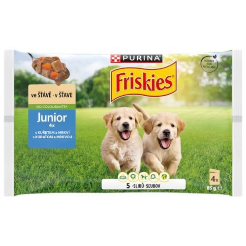 Purina Konzerva pro psy Friskies Junior s kuřetem a mrkví ve šťávě 4 x 85 g