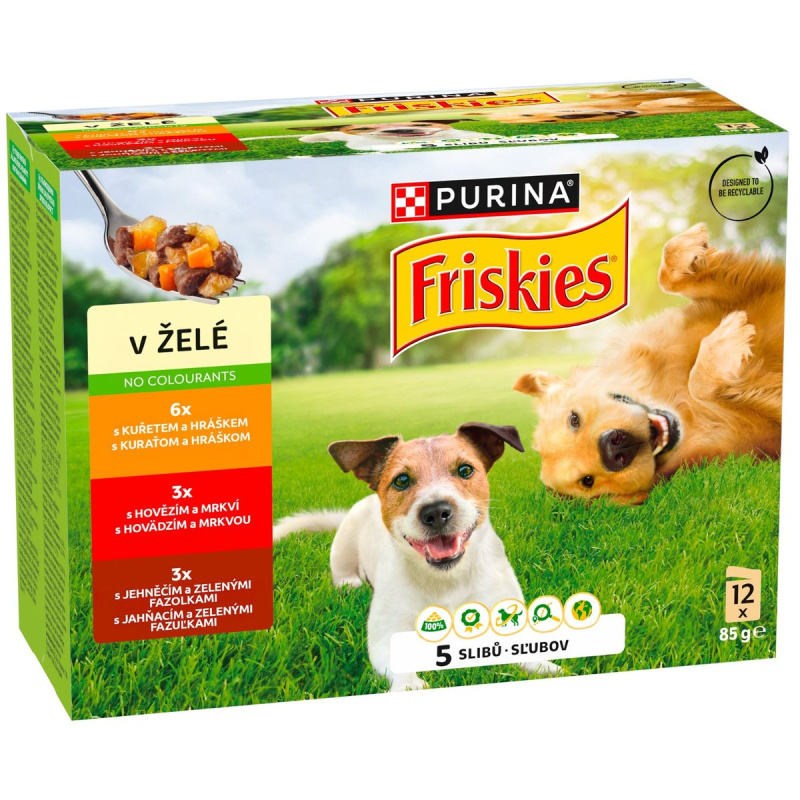 Friskies Adult pro psy – hovězí, kuřecí a jehněčí v želé (12×85 g)