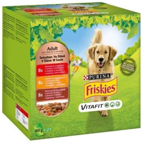 Purina Kapsičky pro psy Friskies Adult hovězí, kuřecí, jehněčí ve šťávě 12x85 g