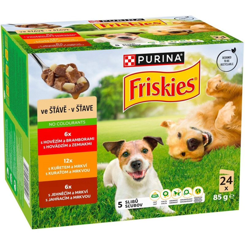 Friskies Adult multipack hovězí, kuře a jehněčí ve šťávě pro psy (24×85 g)