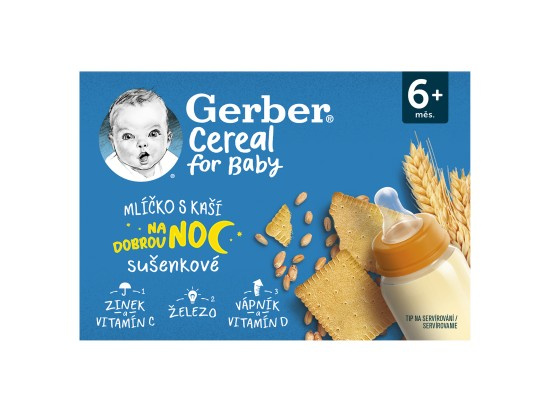 GERBER Cereal mlíčko s kaší dobrou noc sušenkové 6m+.2 x 200 ml