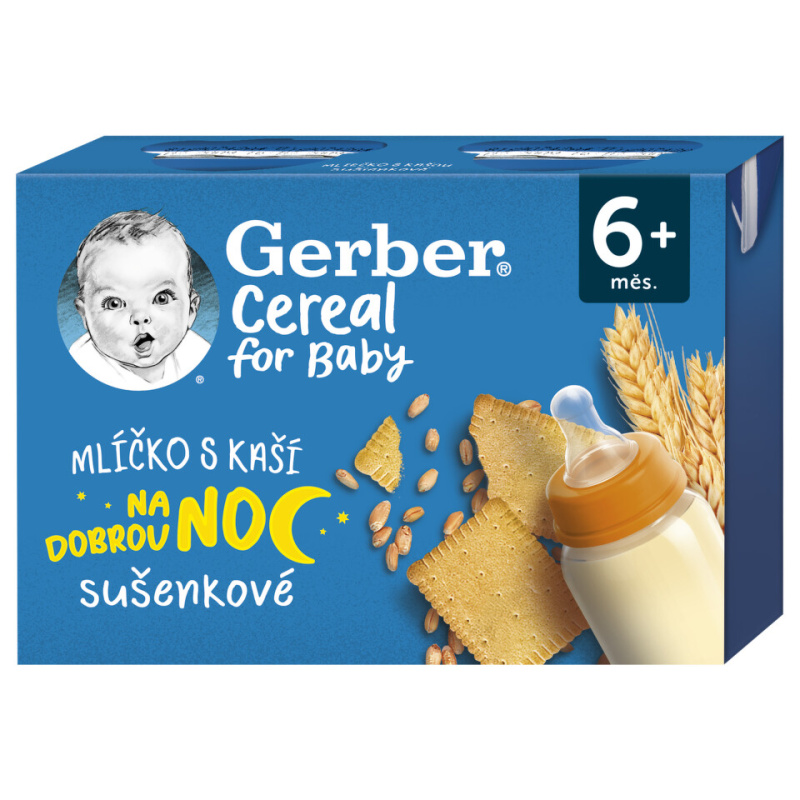 GERBER Cereal mlíčko s kaší dobrou noc sušenkové 6m+.2 x 200 ml