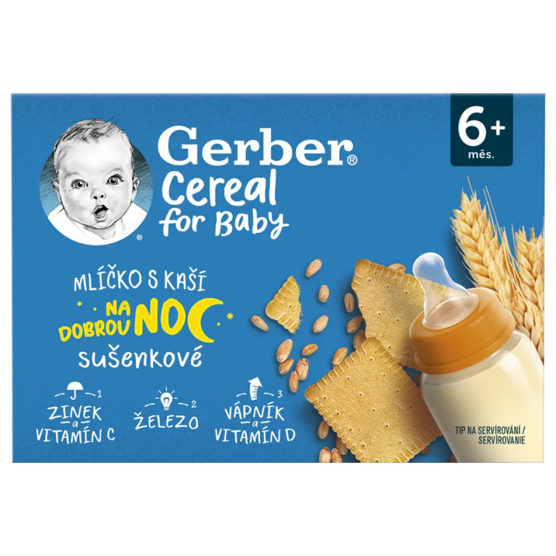 GERBER Cereal mlíčko s kaší dobrou noc sušenkové 6m+.2 x 200 ml