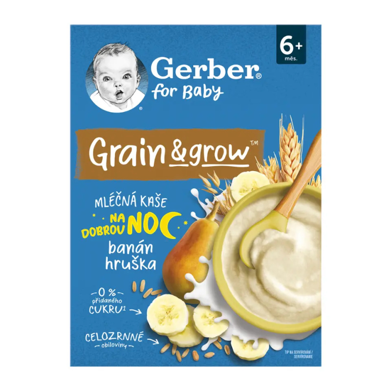 GERBER Mléčná kaše pšenično-ovesná na dobrou noc hruška banán 200g 6m+