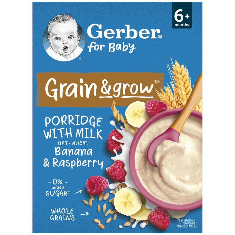 Gerber Mléčná pšenično-ovesná kaše banán a malina