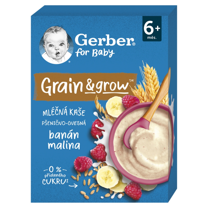 GERBER Mléčná kaše pšenično-ovesná malina banán 200 g 6m+