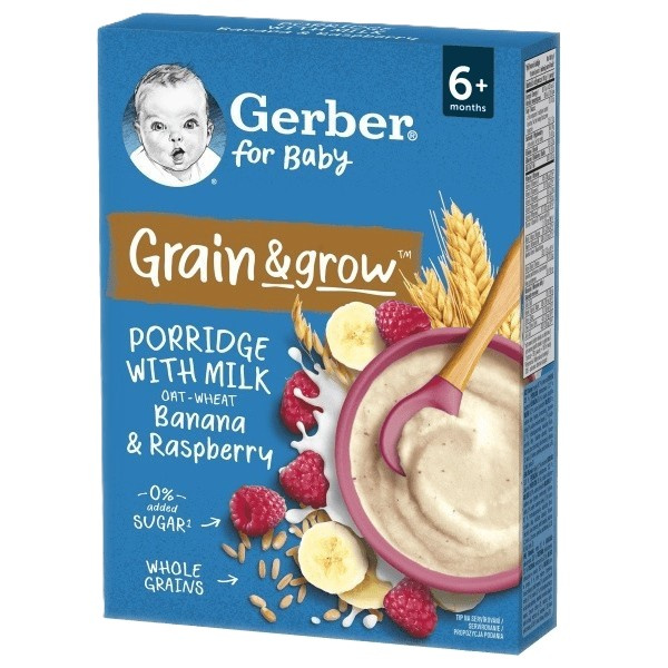 GERBER Mléčná kaše pšenično-ovesná malina banán 200 g 6m+