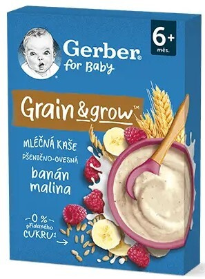 GERBER Mléčná kaše pšenično-ovesná malina banán 200 g 6m+