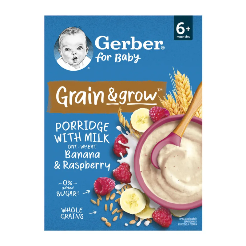 GERBER Mléčná kaše pšenično-ovesná malina banán 200 g 6m+