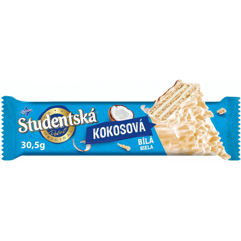 Orion Studentská pečeť Kokosová oplatka v bílé čokoládě