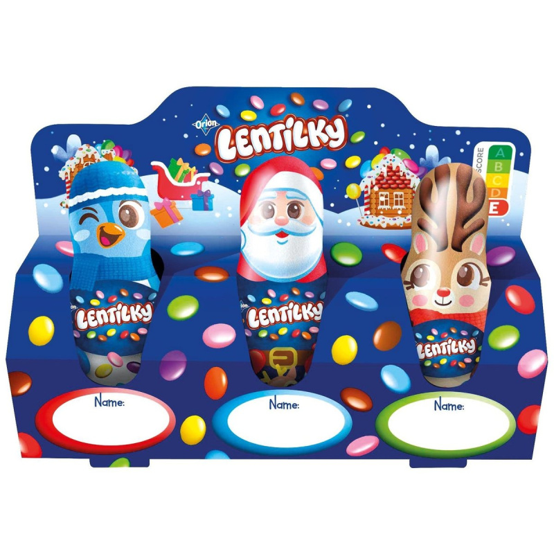 Orion Lentilky Mikuláš, sob a tučňák čokoládové figurky multipack