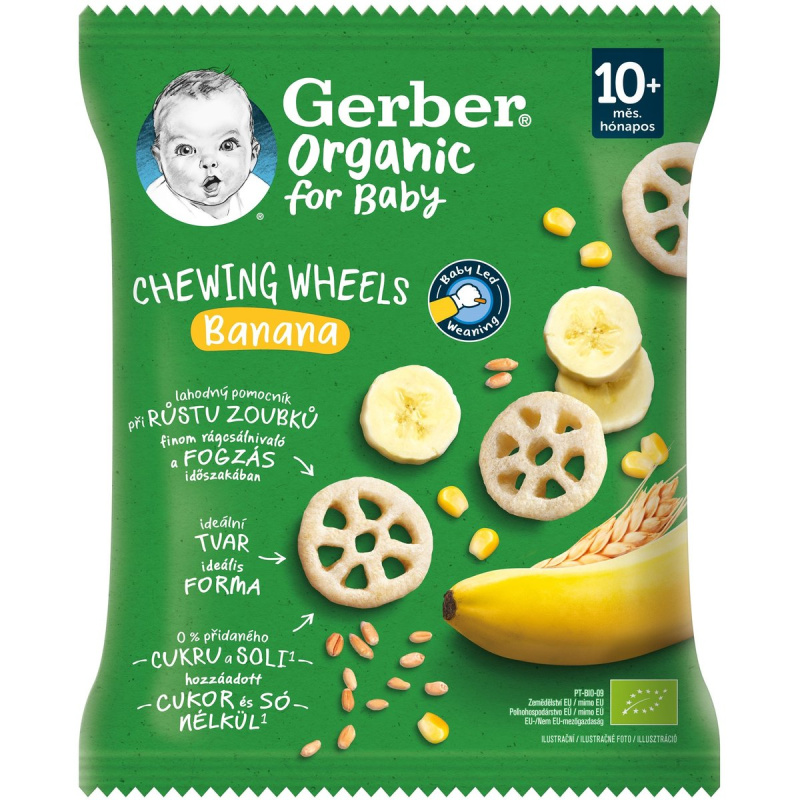 Gerber organic BIO Chewing Wheels křupavá kolečka s banánem