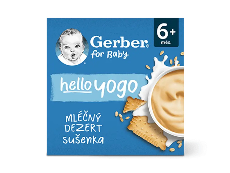 GERBER Hello yogo mléčný dezert sušenkový 6m+ 4 x 100 g