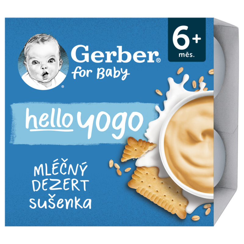 GERBER Hello yogo mléčný dezert sušenkový 6m+ 4 x 100 g