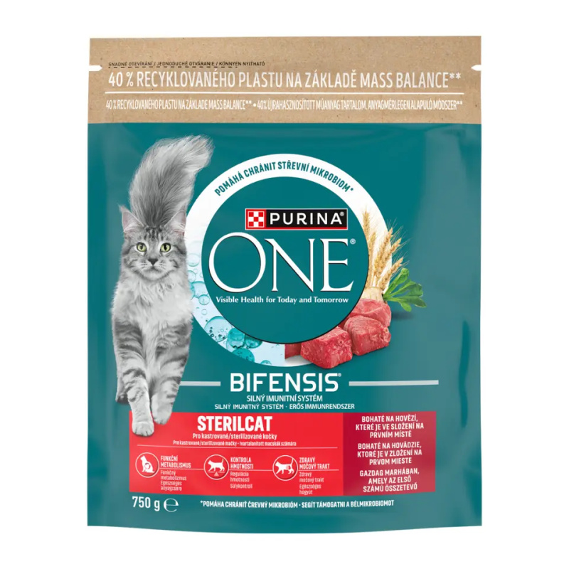 Purina One Granule pro kočky s hovězím Sterilcat 750 g