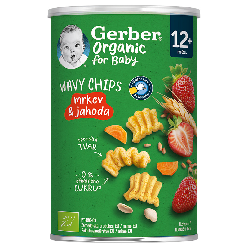 Gerber Organic BIO Wavy chips mrkev a jahoda