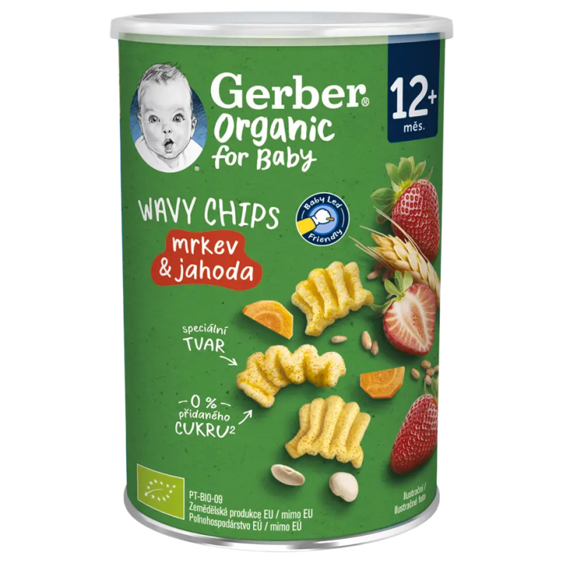 Gerber Organic BIO Wavy chips mrkev a jahoda