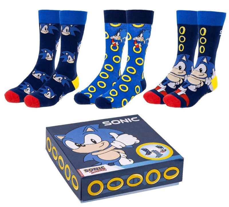 Sada ponožek Sonic – 3 páry v dárkovém boxu – Velikost: 36-41