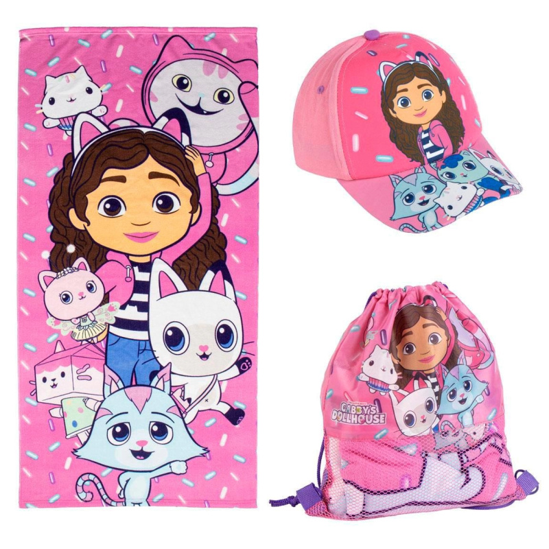 Cerdá Souprava GABBY´S DOLLHOUSE ručník, kšiltovka a sáček
