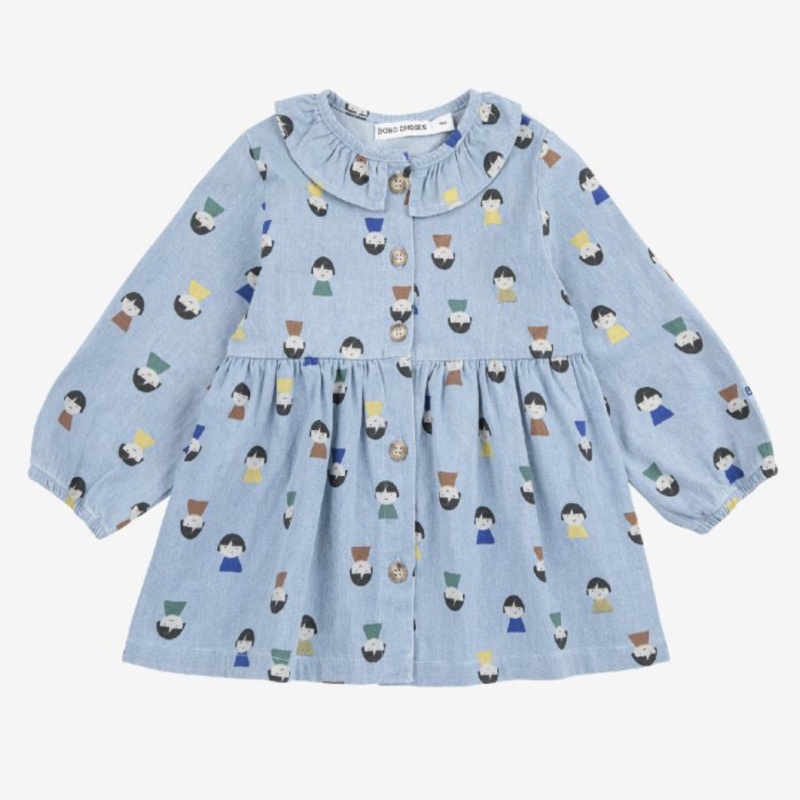 BOBO CHOSES Džínové šaty Game Pawns all over - LIGHT BLUE Velikost: 12m