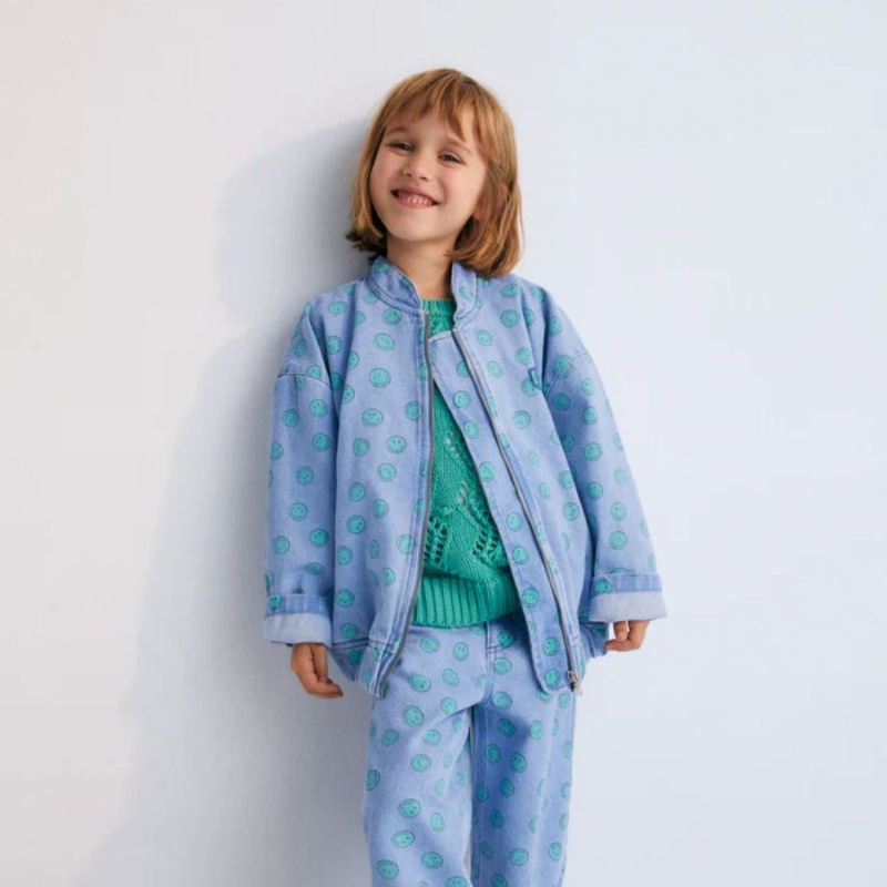 THE NEW SOCIETY Dětský džínový bomber Smiley - Light blue Velikost: 3y