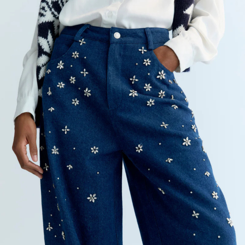 THE NEW SOCIETY Dámské kalhoty Lia - Blue Denim Velikost: M