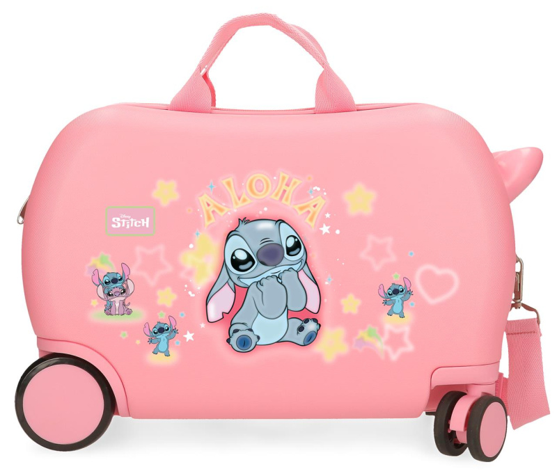 Dětský kufr na kolečkách / odrážedlo Disney Stitch Aloha 24,5 L - růžový