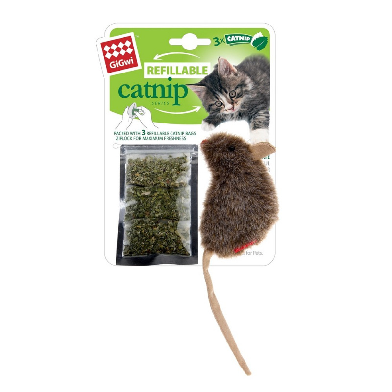 GiGwi Catnip Myška se 3 sáčky výměn. náplní