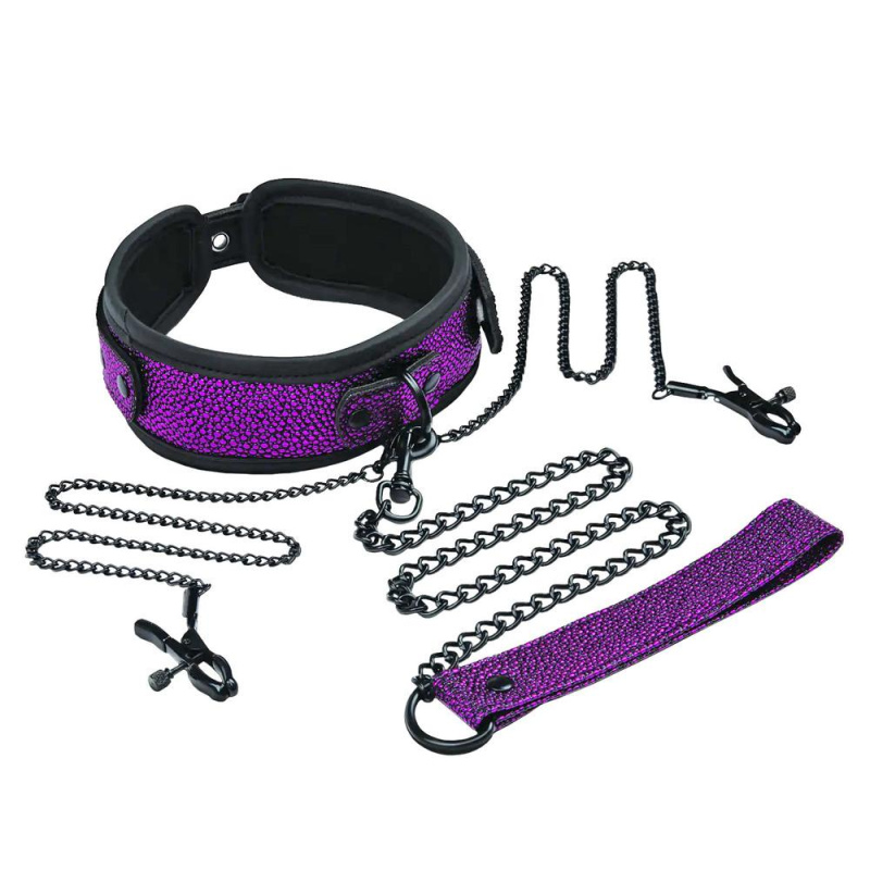 Whipsmart dragon´s lair obojek s vodítky a svorkami na bradavky