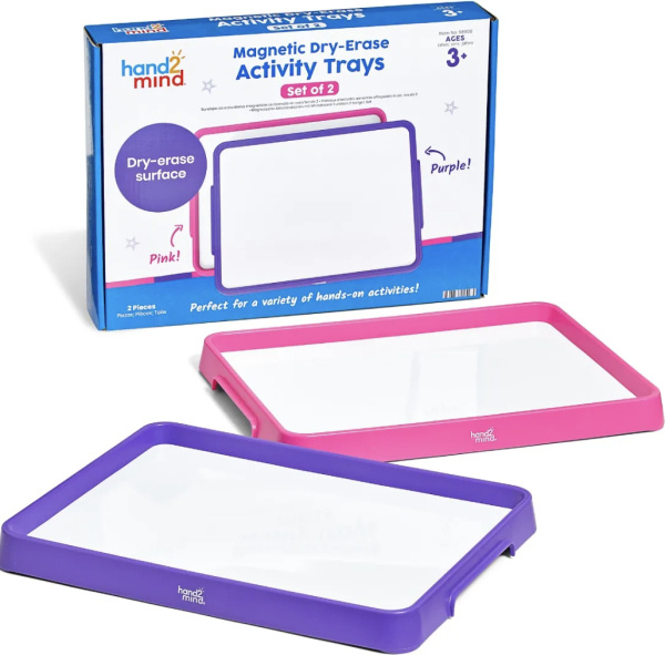 Hand2mind - Magnetické mazací podnosy na aktivity, růžový a fialový, 2 ks Hand2Mind