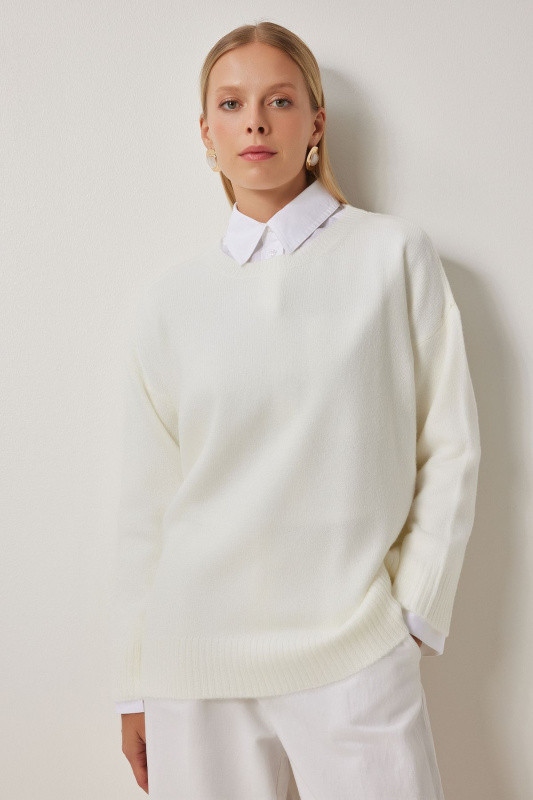 Happiness İstanbul Dámský Ecru oversize pletený svetr