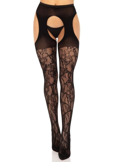 Ozdobné podvazkové punčochy Eyelet Rose Lace