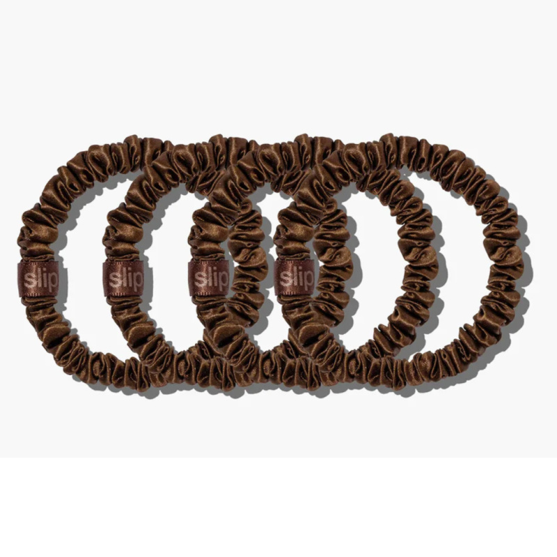 SLIP Hedvábné gumičky Skinny - Brown 4x