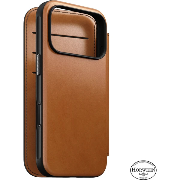 Nomad Modern Leather Folio (Horween) MagSafe kožené pouzdro iPhone 18 Pro Saddle
