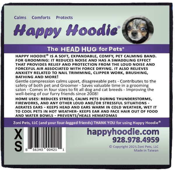 Happy Hoodie - uklidňující čelenka pro psy a kočky Barva: Černá, Velikost: XS