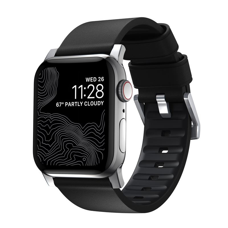 Nomad Active Pro hydrofobní kožený řemínek pro Apple Watch 44mm / 42mm - černostříbrný NM1A41SNW0