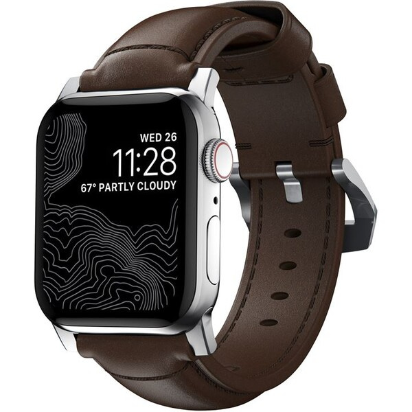 Kožený pásek / řemínek pro Apple Watch 42mm / 44mm / 45mm / 49mm - Nomad, Traditional Band Silver/Br Hnědá