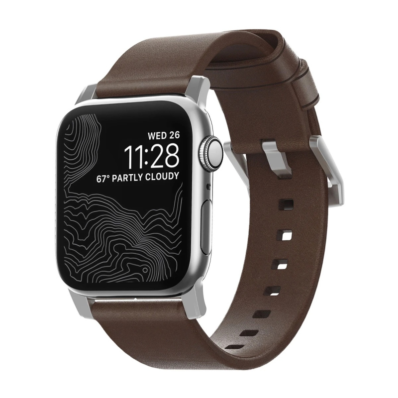 Nomad Modern kožený řemínek Apple Watch stříbrný NM1A4RSM00