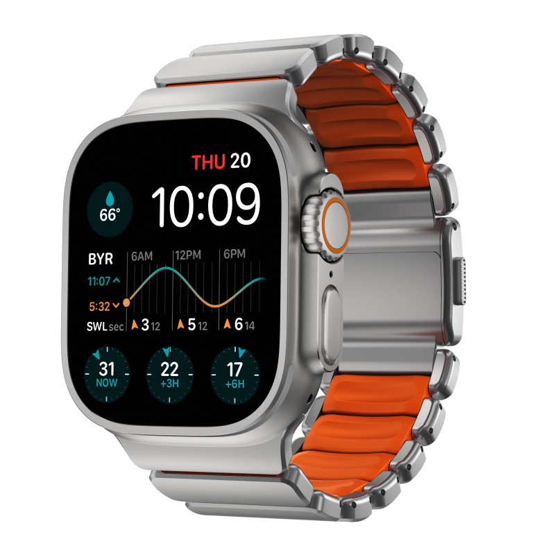 Nomad Stratos Band FKM řemínek Apple Watch 45/46/49mm Natural Titanium/Ultra Orange