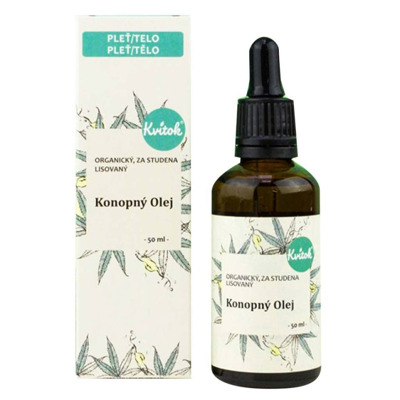Kvitok Konopný pleťový olej nerafinovaný- zmírňuje ekzémy, regeneruje pleť, 50 ml