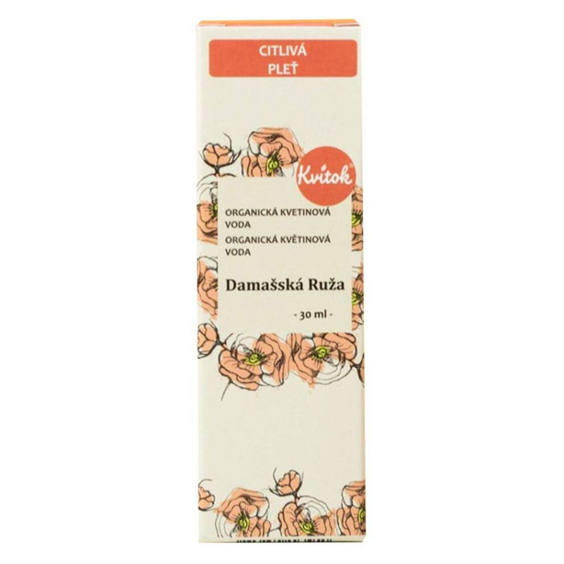 Kvitok Květová voda damašská růže BIO, 30 ml