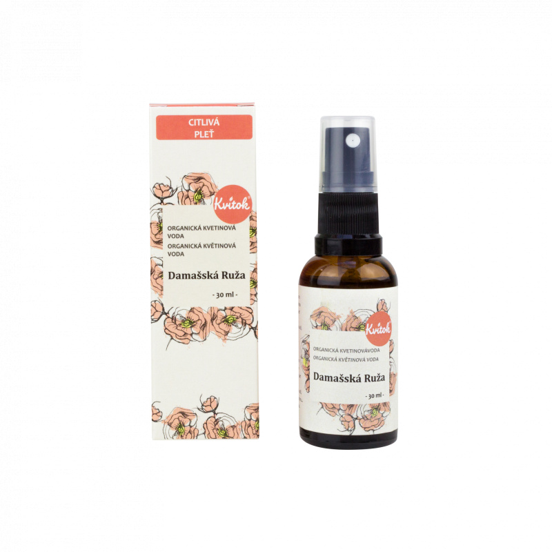 Kvitok Květová voda damašská růže BIO, 30 ml