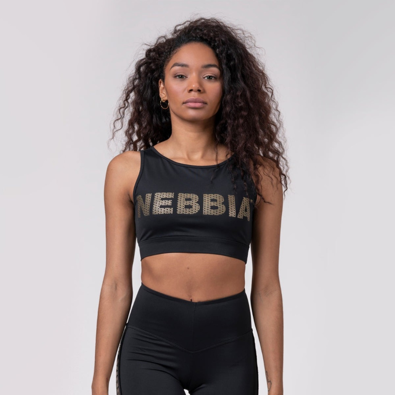 NEBBIA Sportovní podprsenka Intense Gold Mesh Black