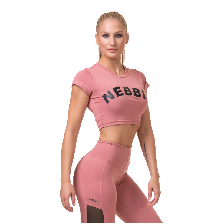 Dámský crop top s krátkým rukávem Nebbia Sporty Hero 584 Old Rose XS