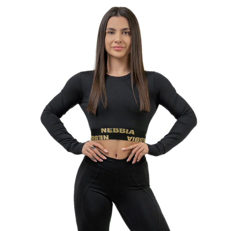 Nebbia Intense Dámský Crop top s dlouhým rukávem 839 gold - M