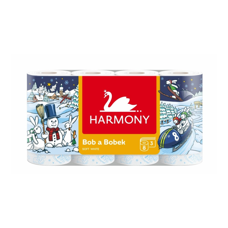 Harmony Soft White Bob a Bobek toaletní papír 3vrstvý, 8 ks