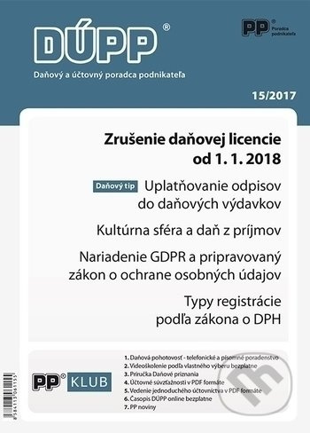 DÚPP 15/2017 (Zrušenie daňovej licencie od 1.1.2018, ...)