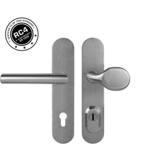 Bezpečnostní kování Naturel Securo broušená nerez s překrytím pro vstupní dveře SECUROBNMAKL92